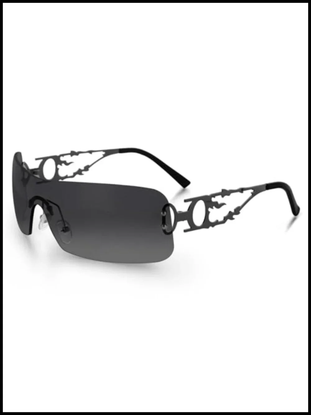 Rimless Wrap Around Sunglasses UV400 Protection Futuristic Y2K